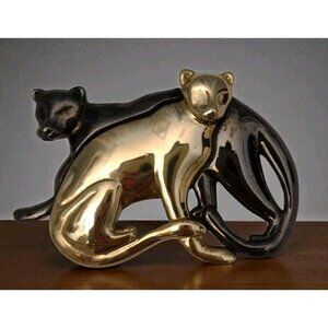 Liz Claiborne Signed Cat Panther Jaguar Brooch Pin Regency Vintage 80s Gold Tone